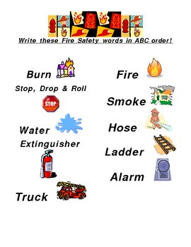 Preview of ABC Order Fire Safety Words