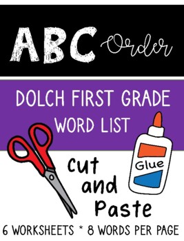 Preview of ABC Order First Grade Dolch Sight Word Cut and Paste Packet