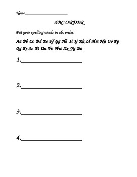 Preview of ABC Order Homework/Word Work Sheet