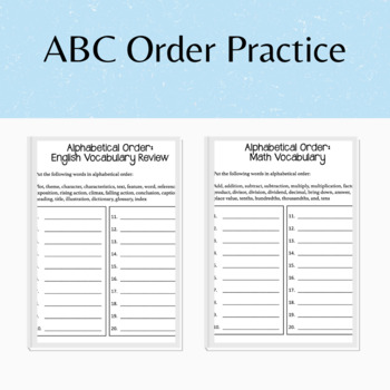 Preview of ABC Order Math and English Vocabulary Review