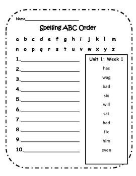 write your spelling words in alphabetical order