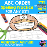 ABC Order Spelling Practice for Any List - Australian Animals
