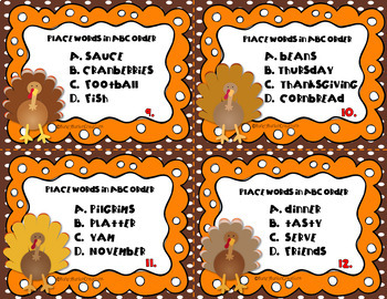 Thanksgiving Alphabetical Order Task Card Game by Handy Hanlon Creations