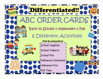 Preview of ABC Order Themed Cards: Back to School & Halloween...Differentiated!