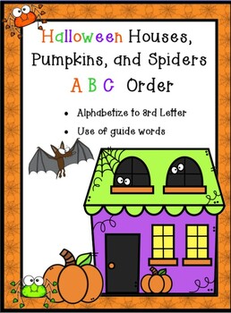 Preview of ABC Ordering of Halloween Houses, Pumpkins, and Spiders SMARTBOARD