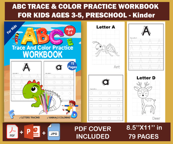 Preview of ABC Trace And Color Practice Workbook For Kids Ages 3-5 Years.