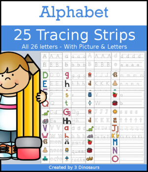 Abc Tracing Strips All 26 Letters Of The Alphabet By 3 Dinosaurs