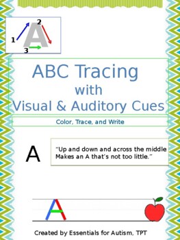 Preview of ABC Tracing Worksheets with Visual & Auditory Cues - (print to practice at home)