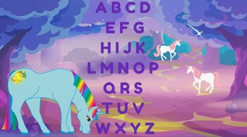 Preview of ABC Unicorn Themed Alphabet Chart, Printable PDF, Phonics and Reading, EFL
