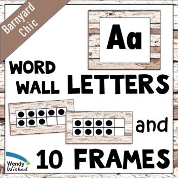 Preview of ABC Word Wall Labels & Ten Frames for Farmhouse Classroom Decor - EDITABLE