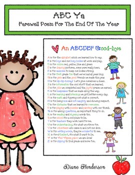 Preview of End of the Year Farewell Poem ABC Ya Great For a Memory Book Page