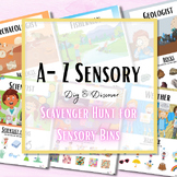 ABC activities, alphabet sensory bin, scavenger hunt for p