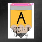 ABC and 1 - 10 Yellow Pencil Bunting