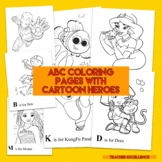 ABC coloring pages with cartoon heroes