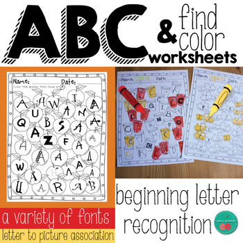 Preview of Letter Recognition Worksheets | Find the Letter | Beginning Sounds