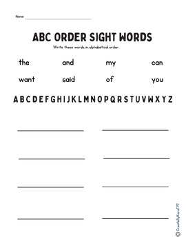 Preview of ABC order sight words worksheet
