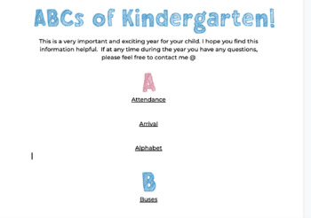 Preview of ABC's of Kindergarten: Family Information