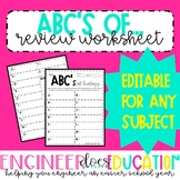 ABC's of...:Review Worksheet for any Subject