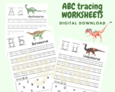 ABC tracing worksheets with dinosaurs, Dino Alphabet presc