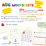 ABC worksheets: draw, paint, tell a story, trace and write