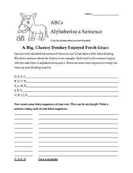 Preview of ABCs Alphabetize a Sentence (ELA, Beginning Writers, Creative Writers)