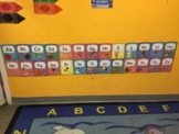 ABCs and 123s, wall cards, squares in the background