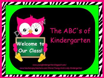 Preview of ABCs of Back to School Zebra Print Owls Powerpoint
