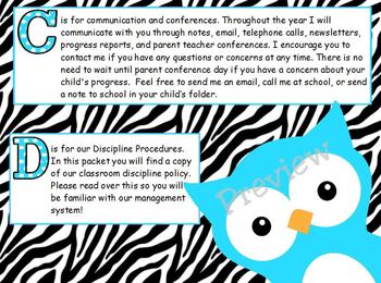 Preview of ABC's of Back to School Zebra Print & Turquoise Owls for ActivBoard