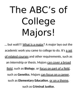 Preview of ABC's of College Major!