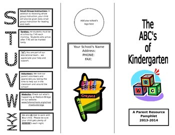 Preview of ABC's of Kindergarten Informational Pamphlet