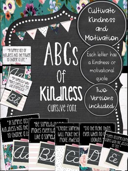 Preview of ABCs of Kindness and Motivation Posters in Cursive Font  Kindness Counts