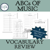 ABCs of Music: Vocabulary Review Worksheets