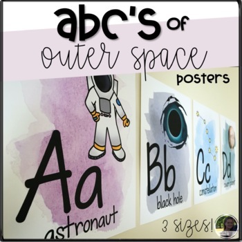 Preview of ABCs of Outer Space- Alphabet Posters and Flashcards | D'Nealian | Cursive