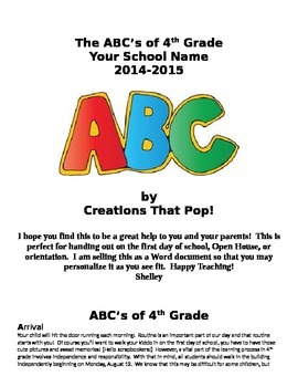 Preview of ABC's of your Grade - Beginning of the Year Policy Handout