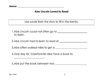 Preview of ABE LINCOLN LOVED TO READ Story + 10 Literal Comprehension Questions