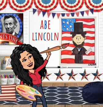 Preview of ABE LINCOLN art lesson, VIDEO demo editable slideshow, President's Day