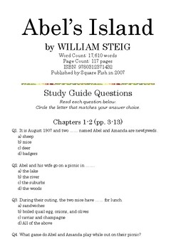 Preview of ABEL’S ISLAND by William Steig; Multiple-Choice Study Guide Quiz