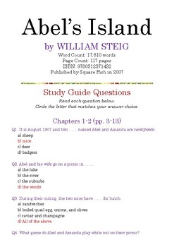 Preview of ABEL’S ISLAND by William Steig; Multiple-Choice Study Guide Quiz w/Answer Key