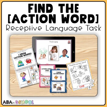 Preview of Receptive identification Action Verb flashcards and worksheets and vocabulary