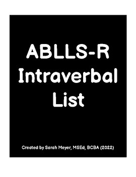 Preview of ABLLS Intraverbal List (Questions with Program Tracking)