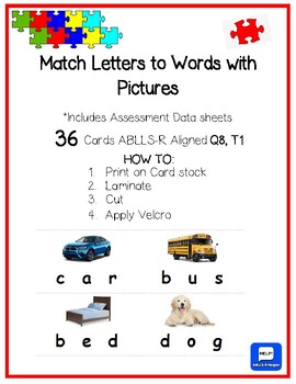 Preview of ABLLS-R Aligned Q8, T1 Match Letters to Words Cards & Data Sheets