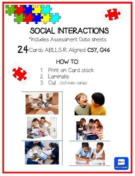 Preview of ABLLS-R Aligned C57, G46 SOCIAL INTERACTIONS Cards & Data Sheets