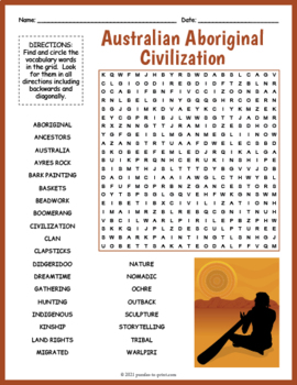 Preview of ABORIGINAL AUSTRALIANS Word Search Puzzle Worksheet Activity