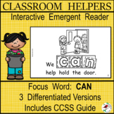 CLASSROOM JOBS Differentiated Emergent Readers Sight Word CAN