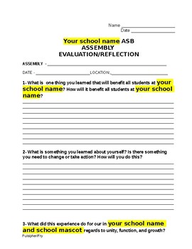 Preview of ABS/Student Council Assembly Evaluation Form