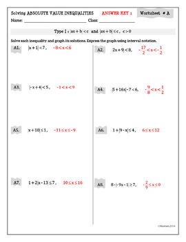Absolute Value Inequalities Practice Problems Classified Into 2 Types 2 Ws