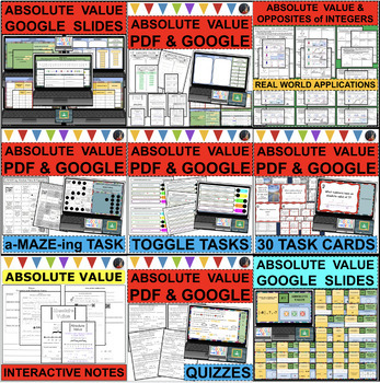 Preview of ABSOLUTE VALUE & OPPOSITES of INTEGERS BUNDLE (PDFS & GOOGLE SLIDES)