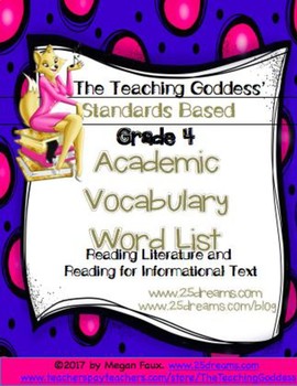 Preview of GRADE 4 ACADEMIC VOCABULARY WORD LIST FOR  READING STANDARDS