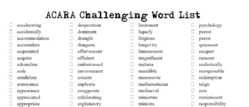 Preview of ACARA's Challenging Words Checklist