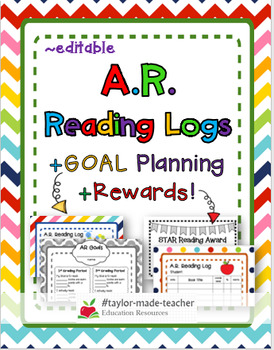 Preview of ACCELERATED READER AR Reading Logs, Goal Planning, Rewards BUNDLE {Editable}